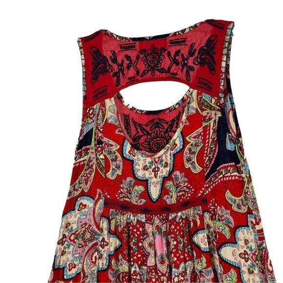 Altard State Bohemian Dress Red Paisley Embroidered Mini Swing Trapeze Size S - Picture 4 of 9